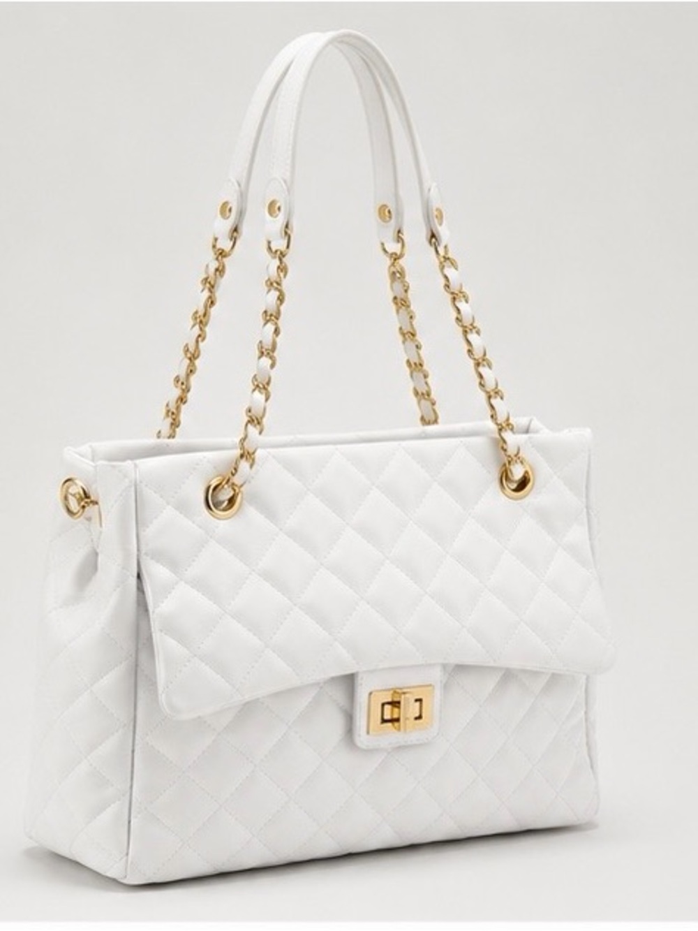Quilted White Shoulder Bag with Gold Chain Straps